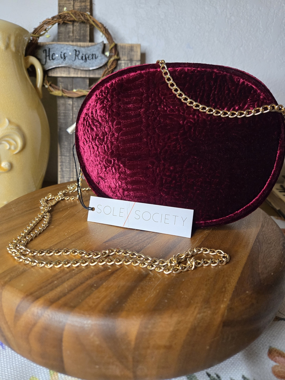 Sole Society Red Velvet Crossbody with Gold Chain NWT